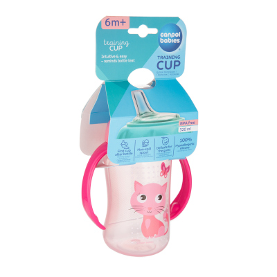Canpol babies Cvičný pohár so silikónovým náustkom 320 ml CUTE ANIMALS ružový