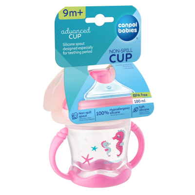 Canpol babies Nevylievací pohár so silikónovým náustkom 180 ml LOVE&amp;SEA ružový