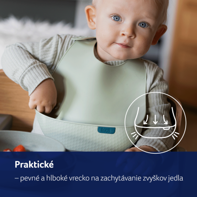 LOVI Silikónový podbradník s vreckom Pistachio