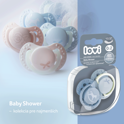 LOVI Silikonový dynamický dudlík BABY SHOWER 0-2m 2ks kluk