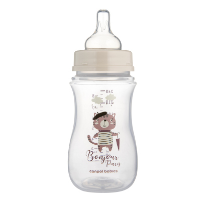 Canpol babies Lahev se širokým hrdlem BONJOUR PARIS 240ml růžová