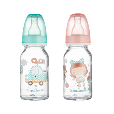 Canpol babies Lahev skleněná s úzkým hrdlem TOYS 120ml