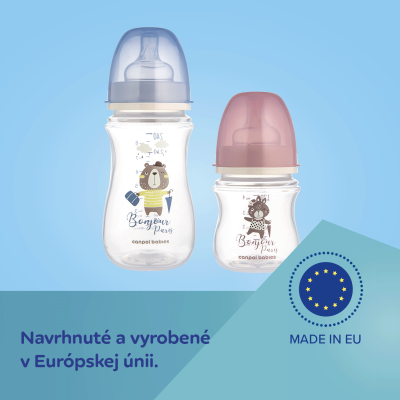 Canpol babies Lahev se širokým hrdlem BONJOUR PARIS 240ml růžová