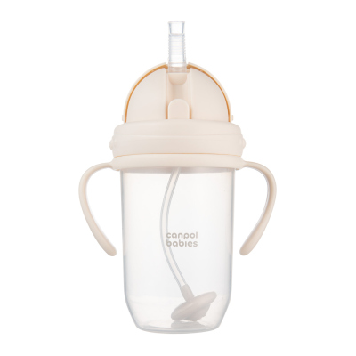 Canpol babies Hrnček nevylievací so slamkou a závažím 270ml krémový