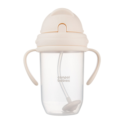 Canpol babies Hrnček nevylievací so slamkou a závažím 270ml krémový