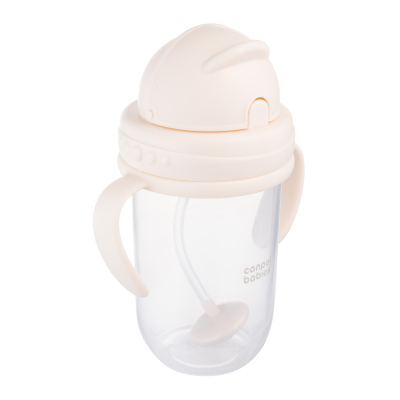 Canpol babies Hrnček nevylievací so slamkou a závažím 270ml krémový