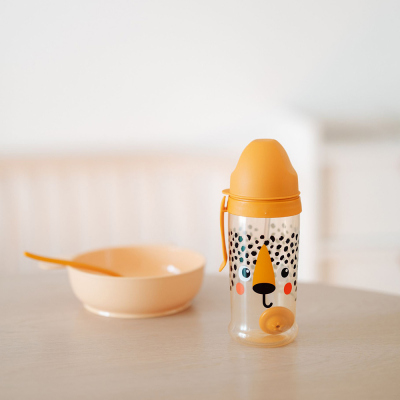 Canpol babies Fľaša nevylievacia športová so slamkou a závažím BabiesBoo 350ml gepard