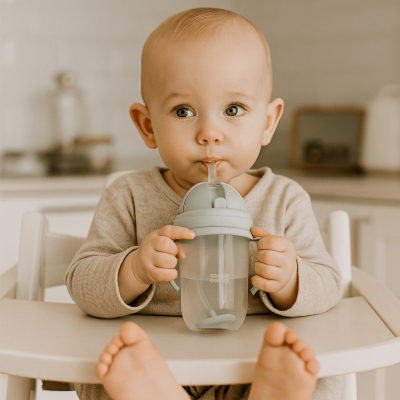 Canpol babies Hrnček nevylievací so slamkou a závažím 270ml zelený