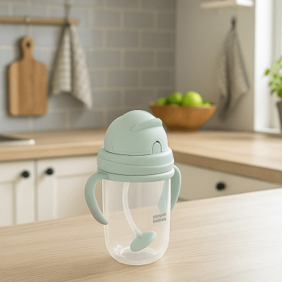 Canpol babies Hrnček nevylievací so slamkou a závažím 270ml zelený