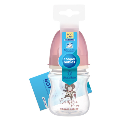 Canpol babies Lahev se širokým hrdlem BONJOUR PARIS 120ml růžová