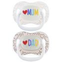 Canpol babies Cumlík svietiaci  silikónový symetrický LOVE MUM&DAD 0-6m 2ks
