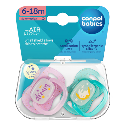 Canpol babies Cumlík svietiaci  silikónový symetrický NIGHTGLOW 6-18m 2ks dievča