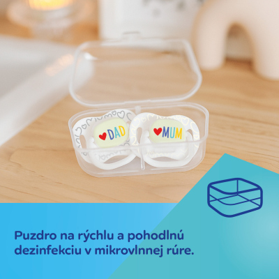 Canpol babies Cumlík svietiaci  silikónový symetrický LOVE MUM&DAD 0-6m 2ks