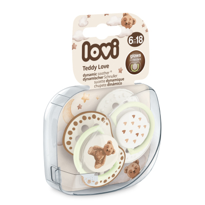 LOVI Cumlík svietiaci silikónový dynamický TEDDY LOVE  6-18m 2ks