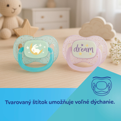 Canpol babies Cumlík svietiaci  silikónový symetrický NIGHTGLOW 6-18m 2ks dievča